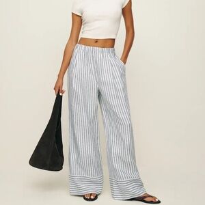 Reformation Blue and White Wide Leg Jumpsuit
